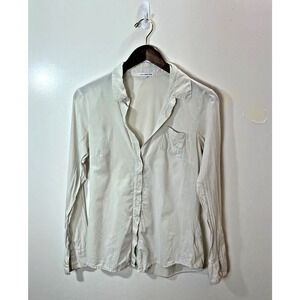 James Perse Women’s Blouse Sz 1 Light Gray Off White Capsule Wardrobe Minimalist